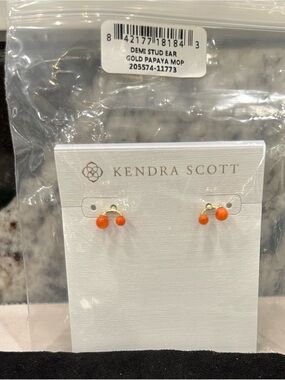Kendra Scott Gold Stud Earrings with Bright Papaya Orange Stones
